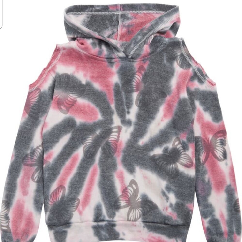 Vintage Havana Pink and Gray Tie-Dye girls cold shoulder Sweater size 10 (A29)